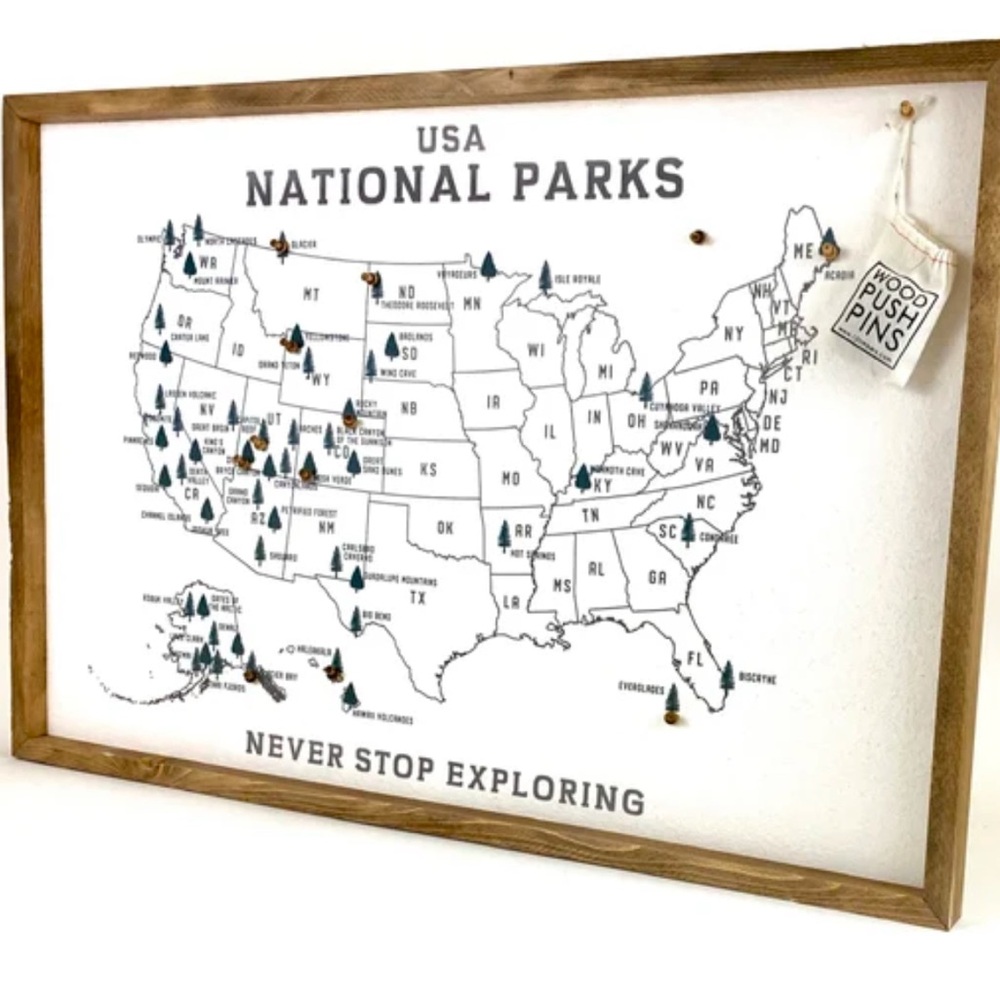 USA National Parks Map Set of 2 Pictires with Wood Frame